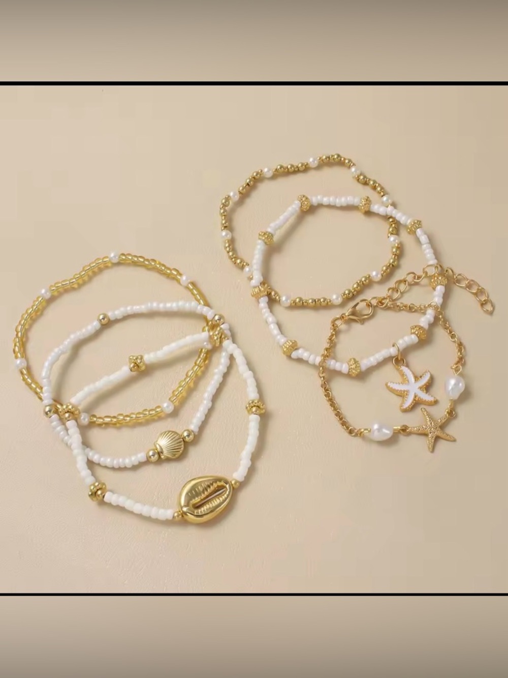 ✨ Vintage-Inspired Bead Bracelet Set | Starfish & Shell Beach Jewelry ✨ - Picture 5 of 6